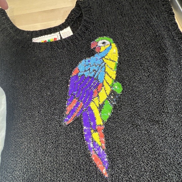 Thumsup Women's Vintage Sweater Rayon Blend Black Sequin Parrot Medium‎ - Picture 4 of 7